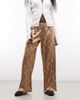 Reclaimed Vintage Reclaimed Vintage satin wide leg pants in beige check-Multi - 1