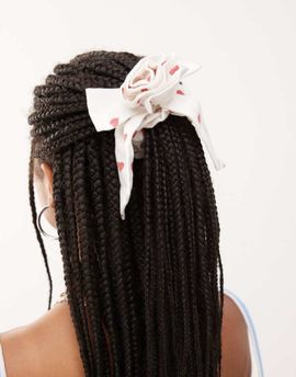 Reclaimed Vintage Reclaimed Vintage scrunchie with corsage detail in red heart polka print-Multi