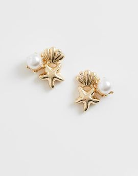 Reclaimed Vintage Reclaimed Vintage seashell stud earrings with faux pearl-Gold