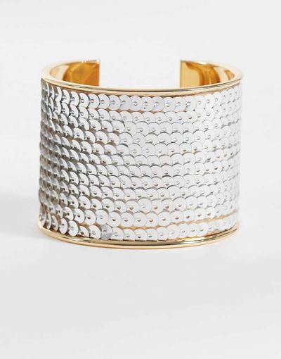 Reclaimed Vintage Reclaimed Vintage sequined cuff bangle in silver tone