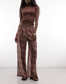 Reclaimed Vintage Reclaimed Vintage sheer wide leg pants in red plaid-Multi