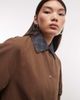 Reclaimed Vintage Reclaimed Vintage short waxed mac with check collar and cuffs in green - 2