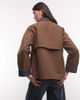 Reclaimed Vintage Reclaimed Vintage short waxed mac with check collar and cuffs in green - 4