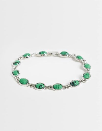 Reclaimed Vintage Reclaimed Vintage silver bracelet with malachite stones