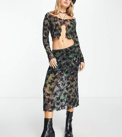 Reclaimed Vintage Reclaimed Vintage skirt in grunge butterfly print - part of a set-Green