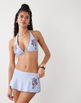 Reclaimed Vintage Reclaimed Vintage skirted bikini bottoms with brown contrast stitching in blue