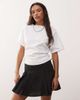 Reclaimed Vintage Reclaimed Vintage slash neck cinched waist T-shirt with ruching detail in white - 1