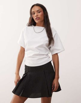 Reclaimed Vintage Reclaimed Vintage slash neck cinched waist T-shirt with ruching detail in white