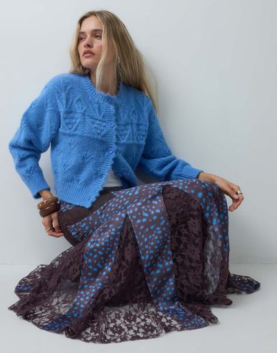 Reclaimed Vintage Reclaimed vintage slip skirt with lace godet inserts in animal print-WHITE