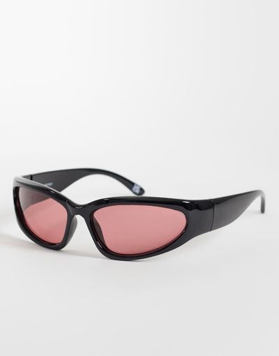 Reclaimed Vintage Reclaimed Vintage soft 90s sunglasses with red lenses in black