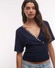Reclaimed Vintage Reclaimed Vintage soft touch wrap top with button detail in navy-Brown - 1