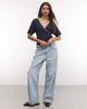 Reclaimed Vintage Reclaimed Vintage soft touch wrap top with button detail in navy-Brown - 2
