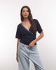Reclaimed Vintage Reclaimed Vintage soft touch wrap top with button detail in navy-Brown - 3