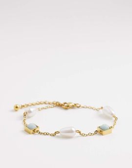 Reclaimed Vintage Reclaimed Vintage stainless steel drop bracelet with blue stone and pearl-Multi