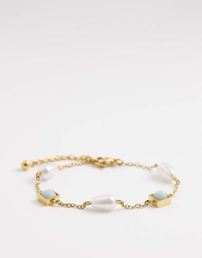 Reclaimed Vintage Reclaimed Vintage stainless steel drop bracelet with blue stone and pearl-Multi