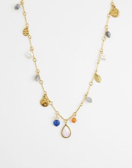 Reclaimed Vintage Reclaimed Vintage stainless steel gem link necklace in gold
