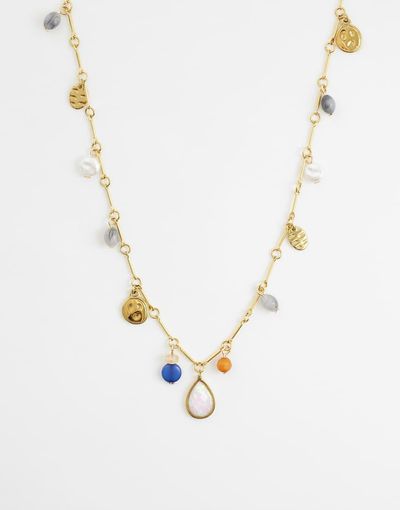 Reclaimed Vintage Reclaimed Vintage stainless steel gem link necklace in gold