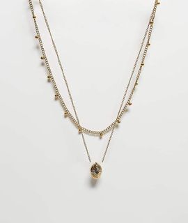 Reclaimed Vintage Reclaimed Vintage stainless steel waterproof 2 row necklace with pedant in gold