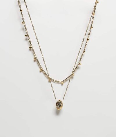 Reclaimed Vintage Reclaimed Vintage stainless steel waterproof 2 row necklace with pedant in gold