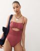 Reclaimed Vintage Reclaimed Vintage swimsuit with shirred waist and cut out detail in pink - 2