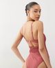 Reclaimed Vintage Reclaimed Vintage swimsuit with shirred waist and cut out detail in pink - 4