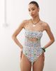 Reclaimed Vintage Reclaimed Vintage swimsuit with shirred waist and cut out detail in postcard print-Multi - 1