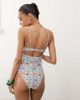 Reclaimed Vintage Reclaimed Vintage swimsuit with shirred waist and cut out detail in postcard print-Multi - 3