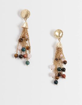 Reclaimed Vintage Reclaimed Vintage tassel earrings in gold with multi semi precious beads