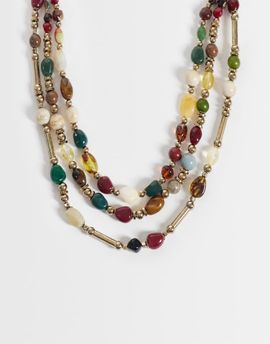 Reclaimed Vintage Reclaimed Vintage three row beaded necklace in multi colors-Brown