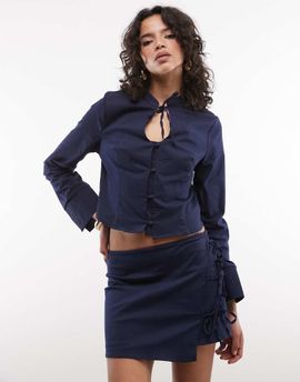 Reclaimed Vintage Reclaimed Vintage tie detail skort in navy - part of a set-Multi