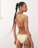 Reclaimed Vintage Reclaimed Vintage tie front triangle bikini top with frills in butter yellow and brown-Neutral - 2