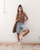 Reclaimed Vintage Reclaimed Vintage twist detail off the shoulder jersey top with tie sides in mocha brown - 3