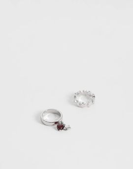Reclaimed Vintage Reclaimed Vintage two pack of star rings-Silver