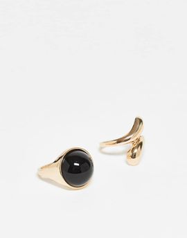 Reclaimed Vintage Reclaimed Vintage Unisex 2-pack wraparound rings with faux black stone in gold