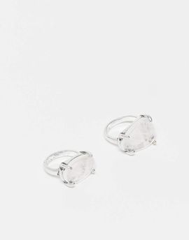Reclaimed Vintage Reclaimed Vintage Unisex 2 ring pack with faux stones in silver tone-Multi
