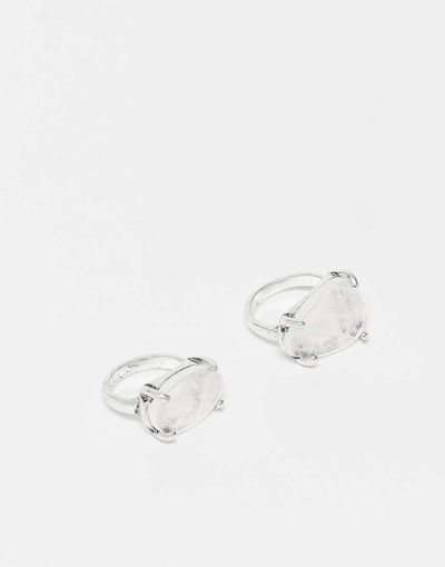Reclaimed Vintage Reclaimed Vintage Unisex 2 ring pack with faux stones in silver tone-Multi
