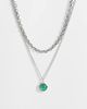 Reclaimed Vintage Reclaimed Vintage Unisex 2 row necklace with green stone pendant in silver tone - 1