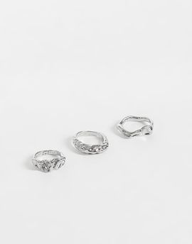 Reclaimed Vintage Reclaimed Vintage unisex 3 pack of molten rings in silver