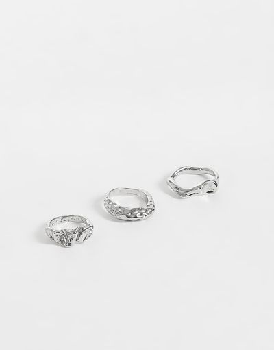 Reclaimed Vintage Reclaimed Vintage unisex 3 pack of molten rings in silver