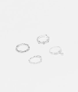 Reclaimed Vintage Reclaimed Vintage unisex 4-pack gem molten rings in slim profile-Silver