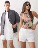 Reclaimed Vintage Reclaimed Vintage Unisex airtex shorter length festival shorts in white - 1