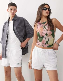 Reclaimed Vintage Reclaimed Vintage Unisex airtex shorter length festival shorts in white