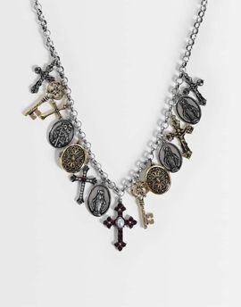 Reclaimed Vintage Reclaimed Vintage unisex antique charm necklace-Silver
