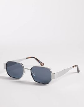 Reclaimed Vintage Reclaimed Vintage unisex built up wire frame sunglasses with blue lens in silver