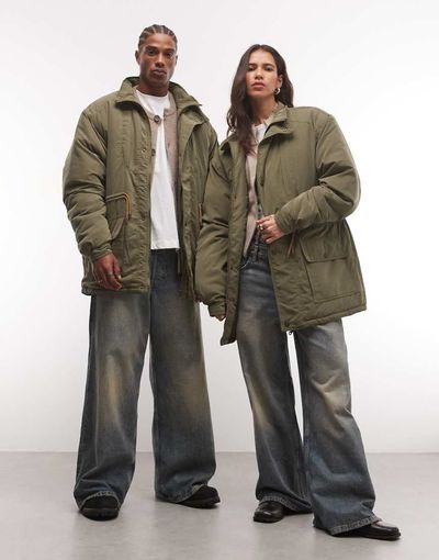 Reclaimed Vintage Reclaimed Vintage unisex contrast toggle waist green jacket