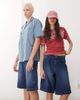 Reclaimed Vintage Reclaimed Vintage unisex denim skate shorts in denim blue wash - 2
