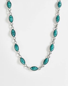Reclaimed Vintage Reclaimed Vintage Unisex Faux Moss Agate Chain Link Necklace in Silver