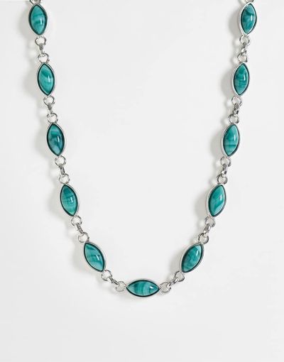Reclaimed Vintage Reclaimed Vintage Unisex Faux Moss Agate Chain Link Necklace in Silver