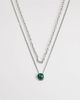 Reclaimed Vintage Reclaimed Vintage unisex green stone 2 row necklace in silver - 1
