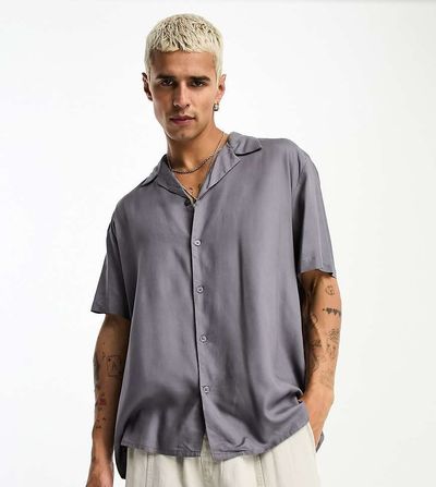 Reclaimed Vintage Reclaimed Vintage unisex inspired viscose revere shirt in gray